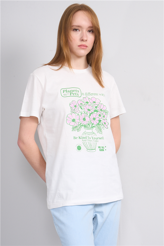 C.K Y26 8879 Fithit Byn B.Yk Regular Baskılı T-shirt Krem