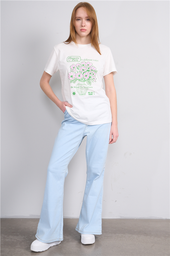 C.K Y26 8879 Fithit Byn B.Yk Regular Baskılı T-shirt Krem