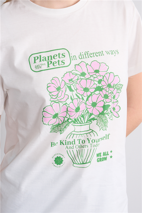 C.K Y26 8879 Fithit Byn B.Yk Regular Baskılı T-shirt Krem