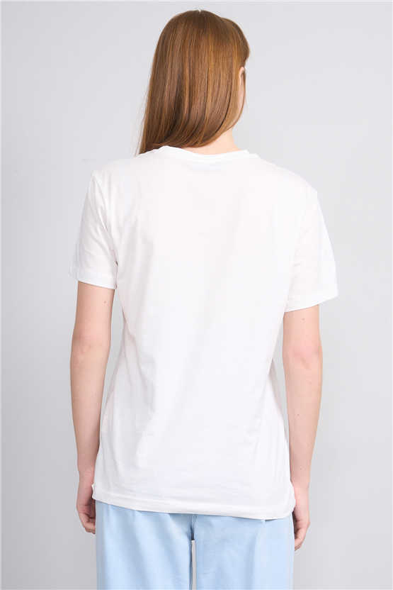 C.K Y26 8879 Fithit Byn B.Yk Regular Baskılı T-shirt Krem