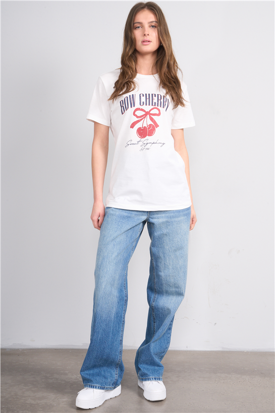 C.K Y26 8880 Fithit Byn B.Yk Regular Baskılı T-shirt Krem