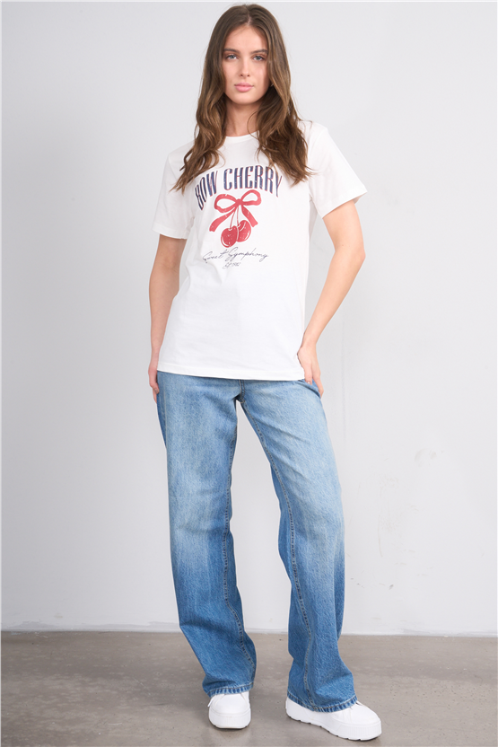 C.K Y26 8880 Fithit Byn B.Yk Regular Baskılı T-shirt Krem