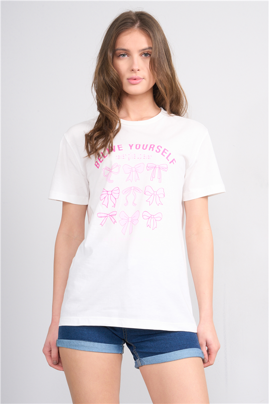 C.K Y26 8881 Fithit Byn B.Yk Regular Baskılı T-shirt Krem
