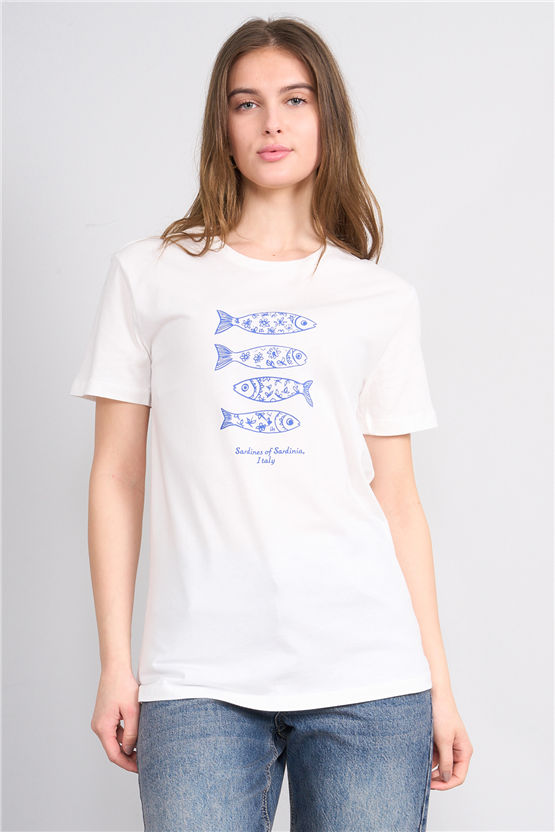 C.K Y26 8883 Fithit Byn B.Yk Regular Baskılı T-shirt Krem