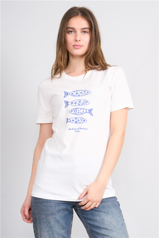 C.K Y26 8883 Fithit Byn B.Yk Regular Baskılı T-shirt Krem