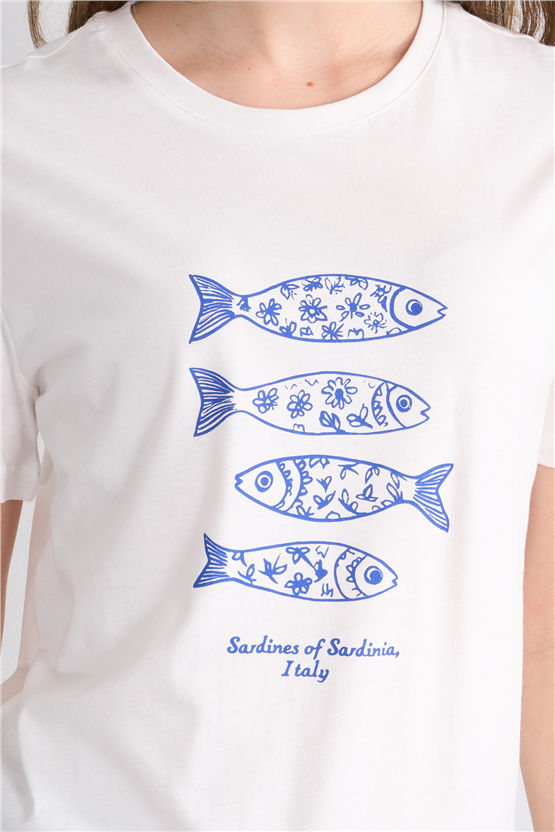 C.K Y26 8883 Fithit Byn B.Yk Regular Baskılı T-shirt Krem