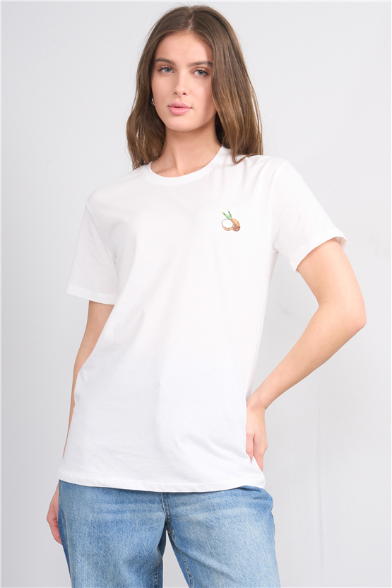 C.K Y26 8884 Fithit Byn B.Yk Regular Baskılı T-shirt Krem