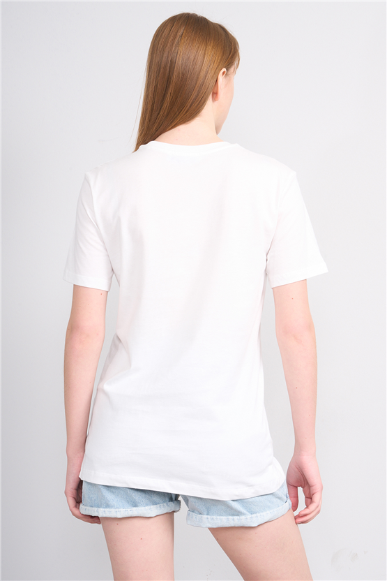 Çetinkaya Fithit 8885 Bayan Bisiklet Yaka Regular Baskılı T-shirt Krem