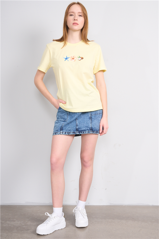 C.K Y26 8887 Fithit Byn B.Yk Regular Baskılı T-shirt U.Sarı