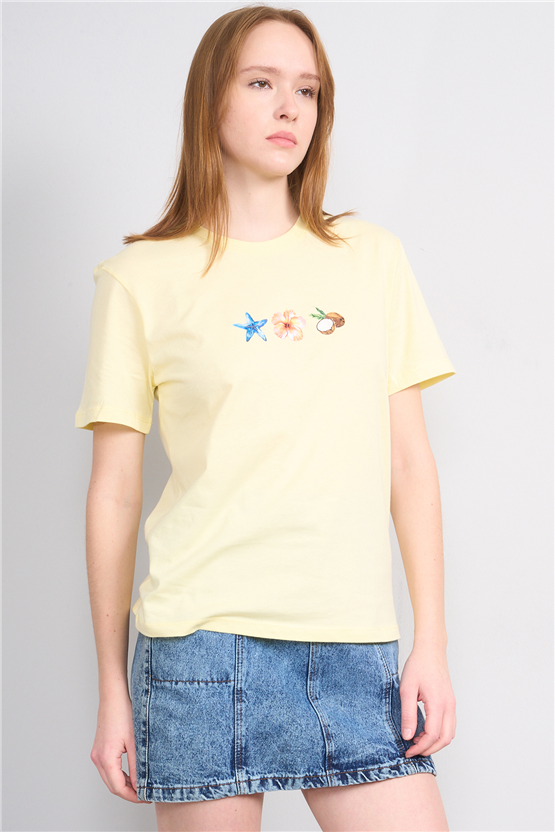 C.K Y26 8887 Fithit Byn B.Yk Regular Baskılı T-shirt U.Sarı