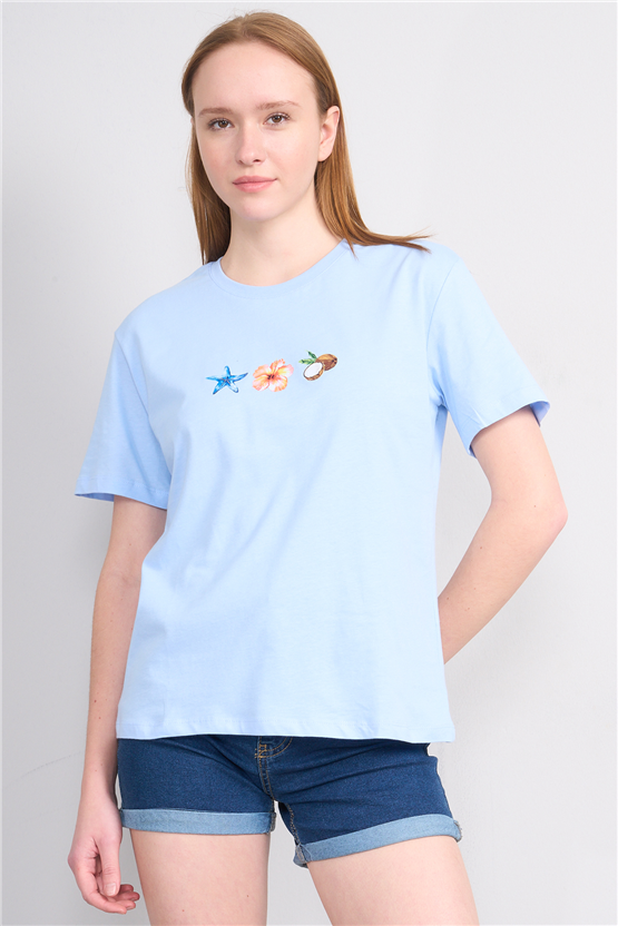 C.K Y26 8887 Fithit Byn B.Yk Regular Baskılı T-shirt Bebe Mavi