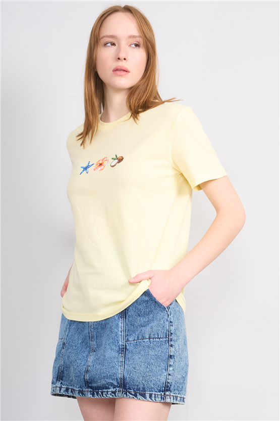 C.K Y26 8887 Fithit Byn B.Yk Regular Baskılı T-shirt U.Sarı