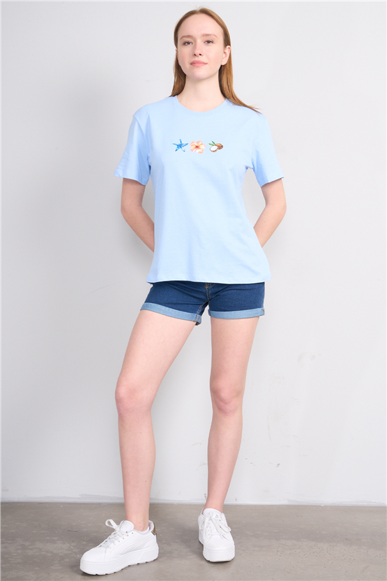 C.K Y26 8887 Fithit Byn B.Yk Regular Baskılı T-shirt Bebe Mavi