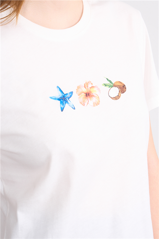 C.K Y26 8887 Fithit Byn B.Yk Regular Baskılı T-shirt Krem