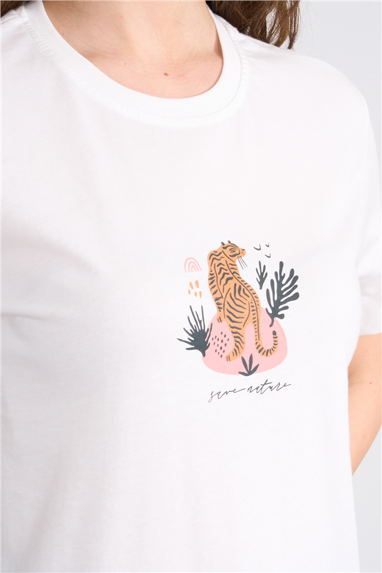C.K Y26 8889 Fithit Byn B.Yk Regular Baskılı T-shirt Krem
