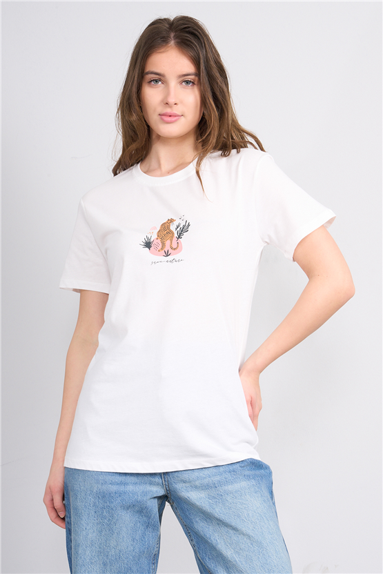 C.K Y26 8889 Fithit Byn B.Yk Regular Baskılı T-shirt Krem