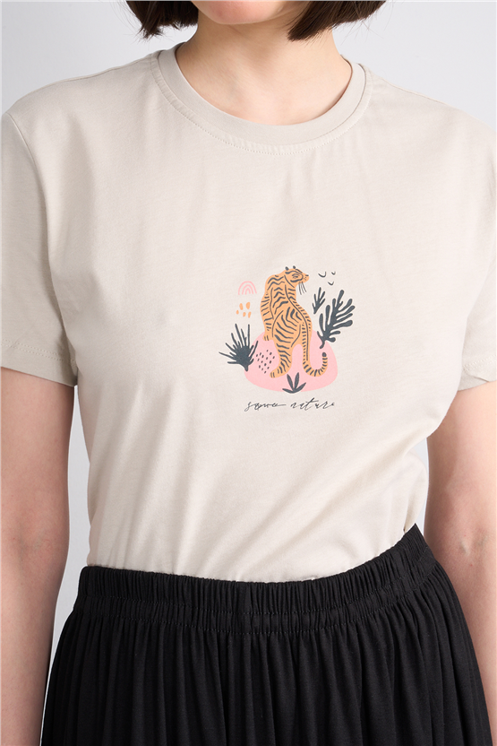 C.K Y26 8889 Fithit Byn B.Yk Regular Baskılı T-shirt Vizon