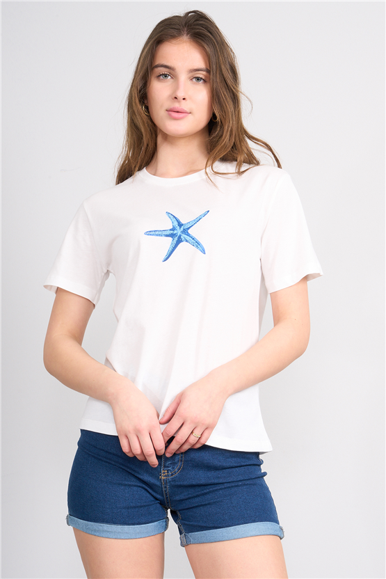 C.K Y26 8890 Fithit Byn B.Yk Regular Baskılı T-shirt Krem