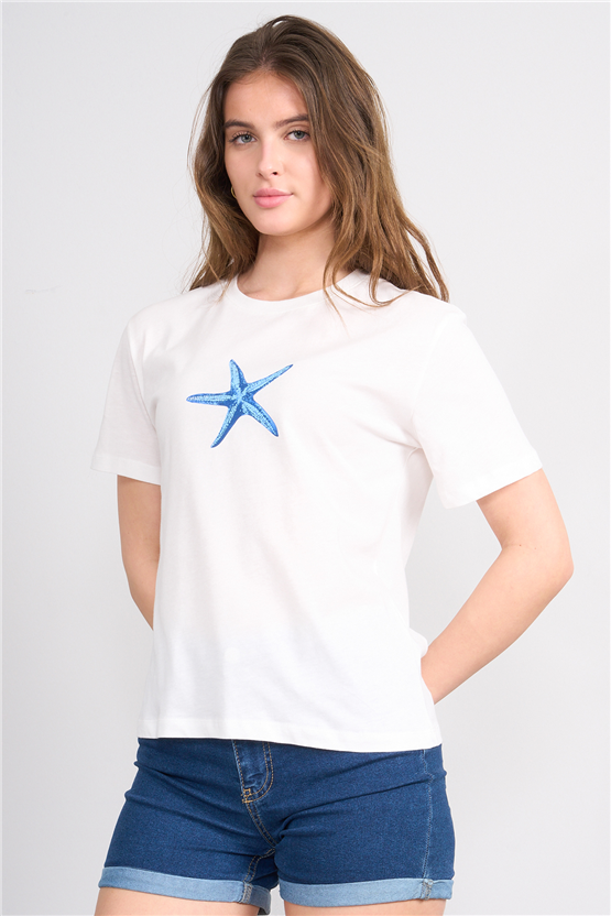 C.K Y26 8890 Fithit Byn B.Yk Regular Baskılı T-shirt Krem