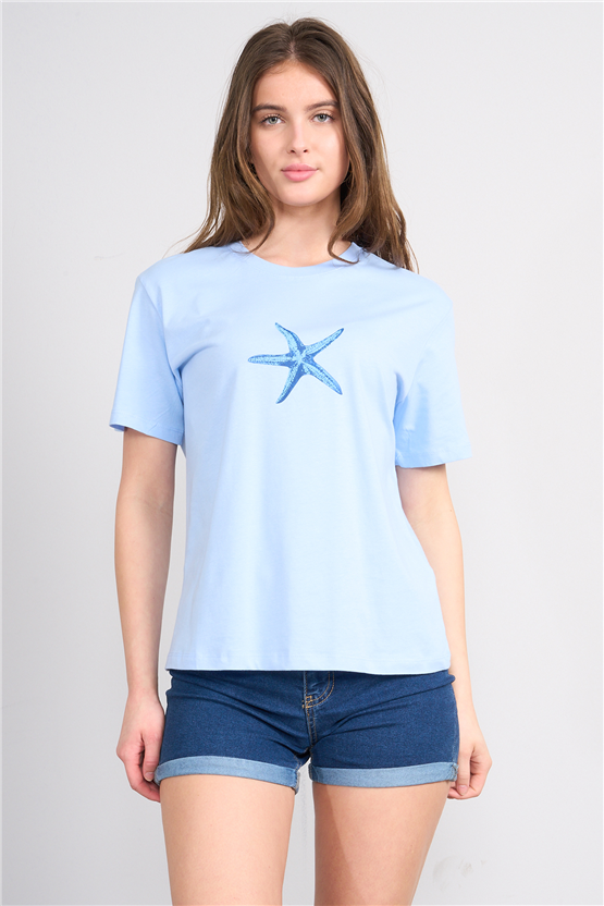 C.K Y26 8890 Fithit Byn B.Yk Regular Baskılı T-shirt Bebe Mavi