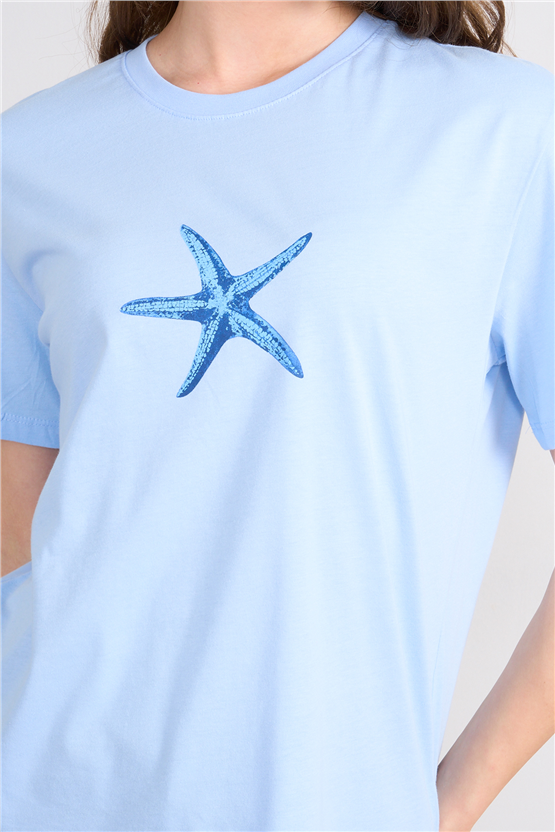 C.K Y26 8890 Fithit Byn B.Yk Regular Baskılı T-shirt Bebe Mavi
