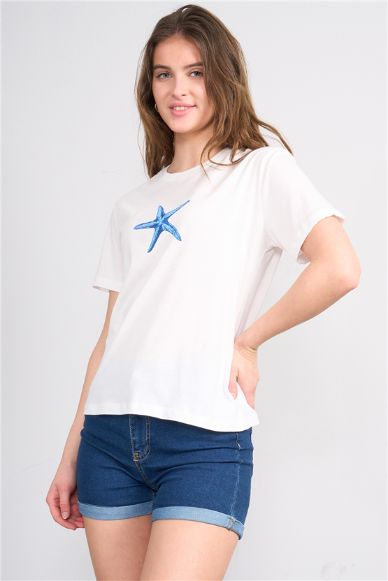 C.K Y26 8890 Fithit Byn B.Yk Regular Baskılı T-shirt Krem