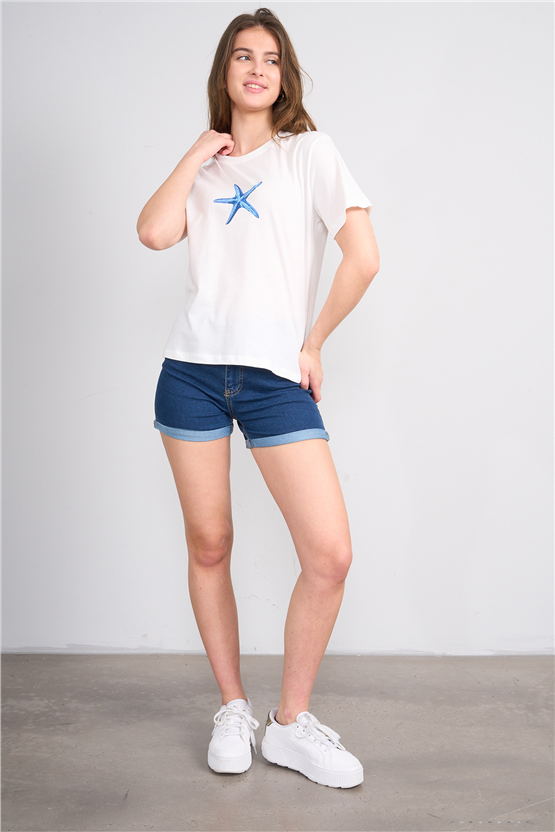 C.K Y26 8890 Fithit Byn B.Yk Regular Baskılı T-shirt Krem