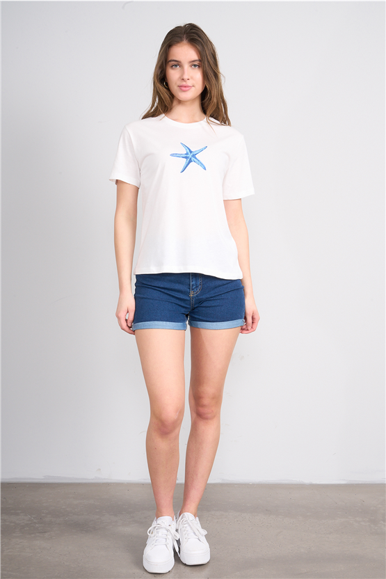 C.K Y26 8890 Fithit Byn B.Yk Regular Baskılı T-shirt Krem