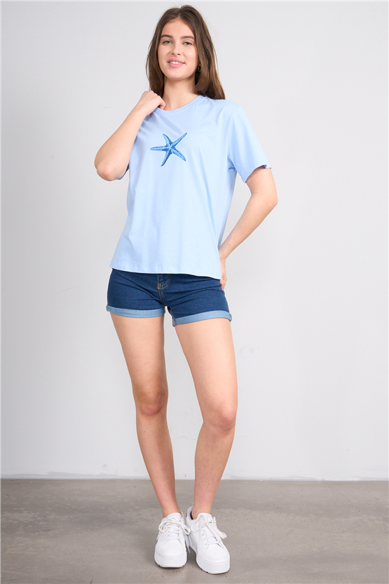 C.K Y26 8890 Fithit Byn B.Yk Regular Baskılı T-shirt Bebe Mavi