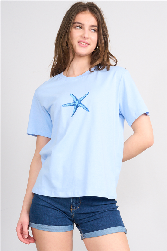C.K Y26 8890 Fithit Byn B.Yk Regular Baskılı T-shirt Bebe Mavi
