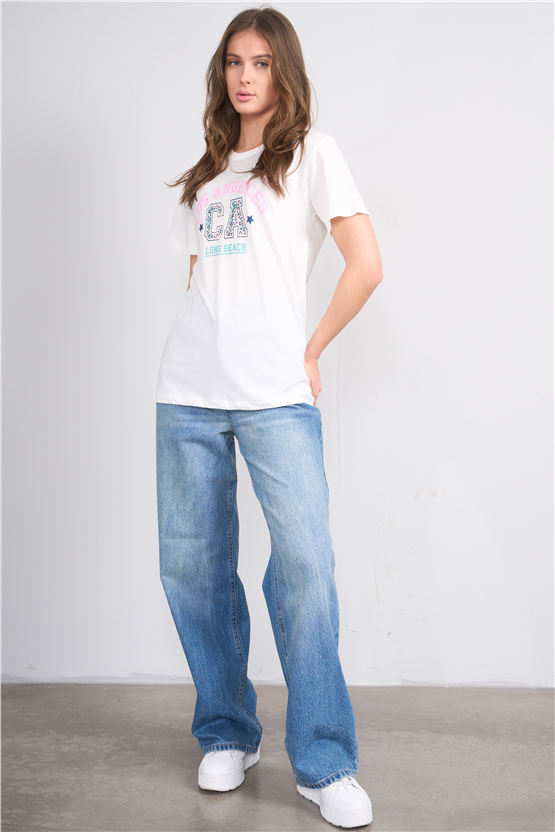 C.K Y26 8892 Fithit Byn B.Yk Regular Baskılı T-shirt Krem