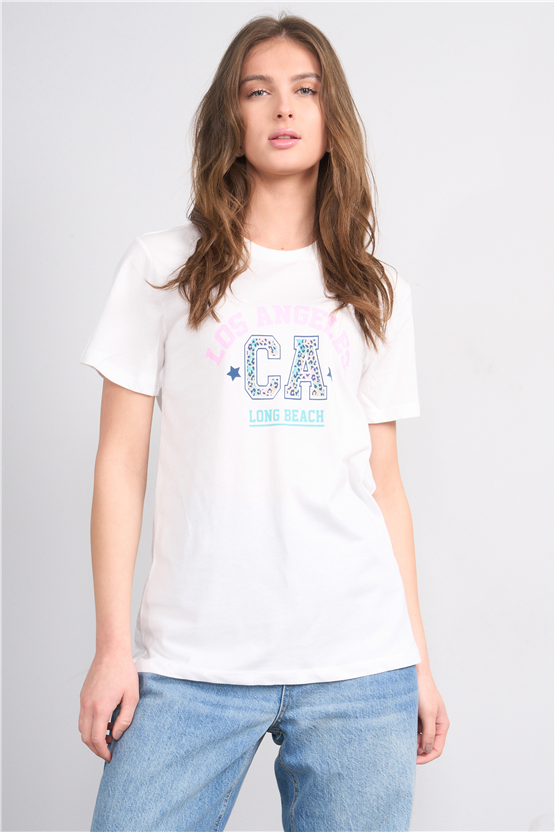 C.K Y26 8892 Fithit Byn B.Yk Regular Baskılı T-shirt Krem