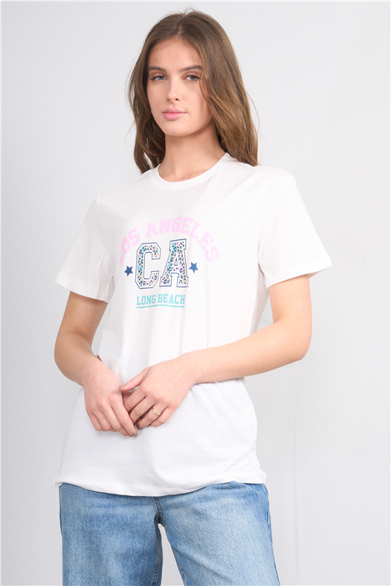 C.K Y26 8892 Fithit Byn B.Yk Regular Baskılı T-shirt Krem