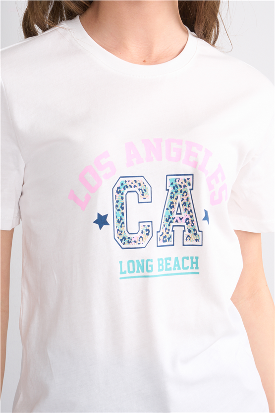 C.K Y26 8892 Fithit Byn B.Yk Regular Baskılı T-shirt Krem