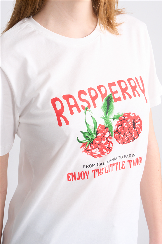 Çetinkaya Fithit 8896 Bayan Bisiklet Yaka Regular Baskılı T-shirt Krem