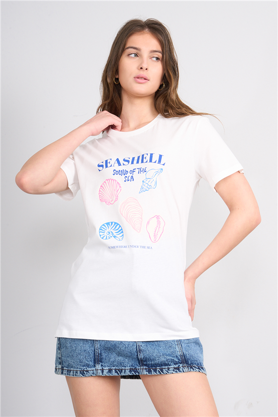 C.K Y26 8898 Fithit Byn B.Yk Regular Baskılı T-shirt Krem