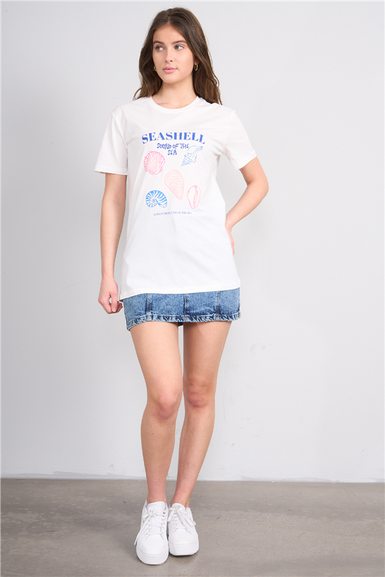 C.K Y26 8898 Fithit Byn B.Yk Regular Baskılı T-shirt Krem