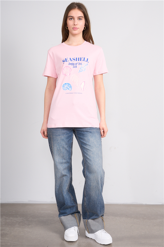 C.K Y26 8898 Fithit Byn B.Yk Regular Baskılı T-shirt A.Pembe
