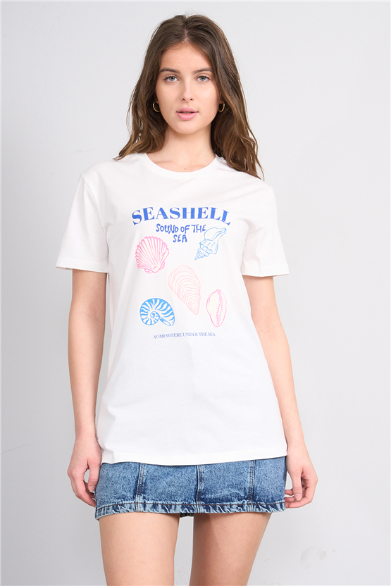 C.K Y26 8898 Fithit Byn B.Yk Regular Baskılı T-shirt Krem