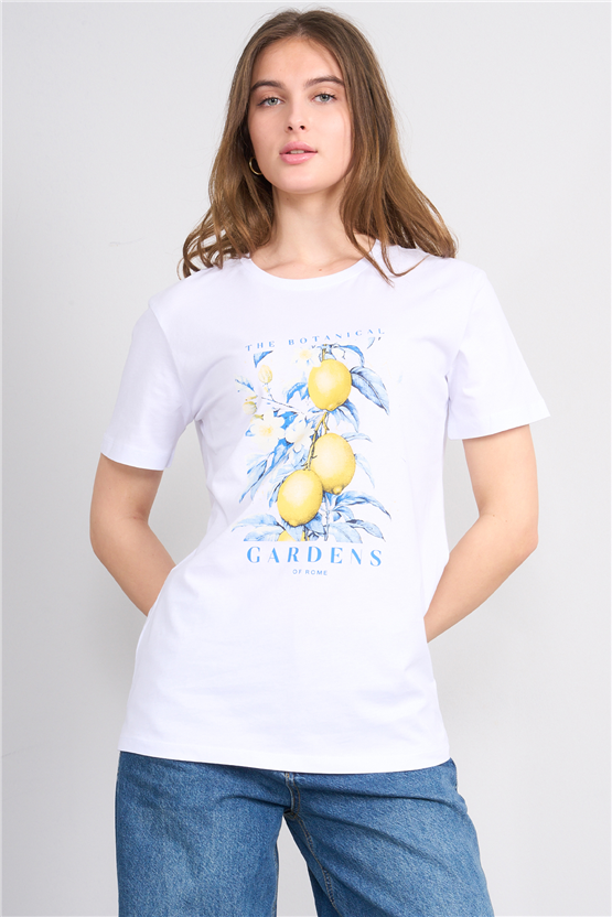 C.K Y26 8899 Fithit Byn B.Yk Regular Baskılı T-shirt Beyaz