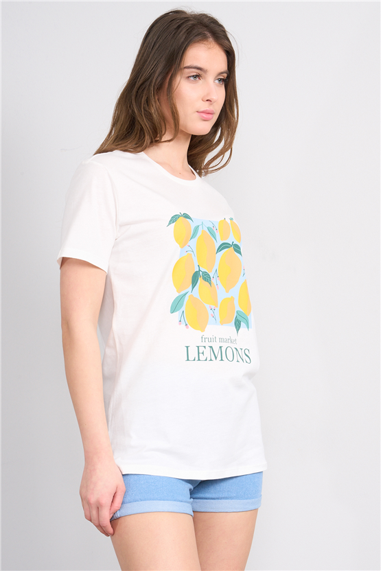 C.K Y26 8900 Fithit Kadın Bisiklet Yaka Regular Nakışlı T-shirt Krem