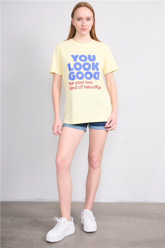 C.K Y26 8907 Fithit Byn B.Yk Regular Baskılı T-shirt U.Sarı
