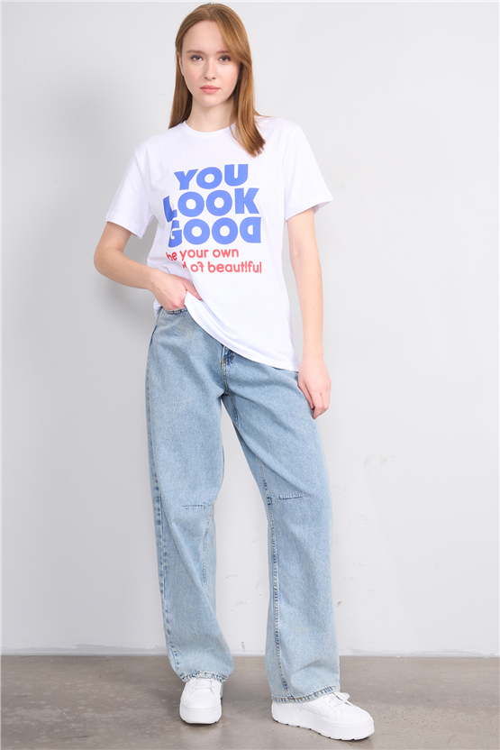 C.K Y26 8907 Fithit Byn B.Yk Regular Baskılı T-shirt Beyaz