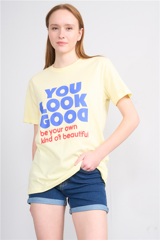 C.K Y26 8907 Fithit Byn B.Yk Regular Baskılı T-shirt U.Sarı