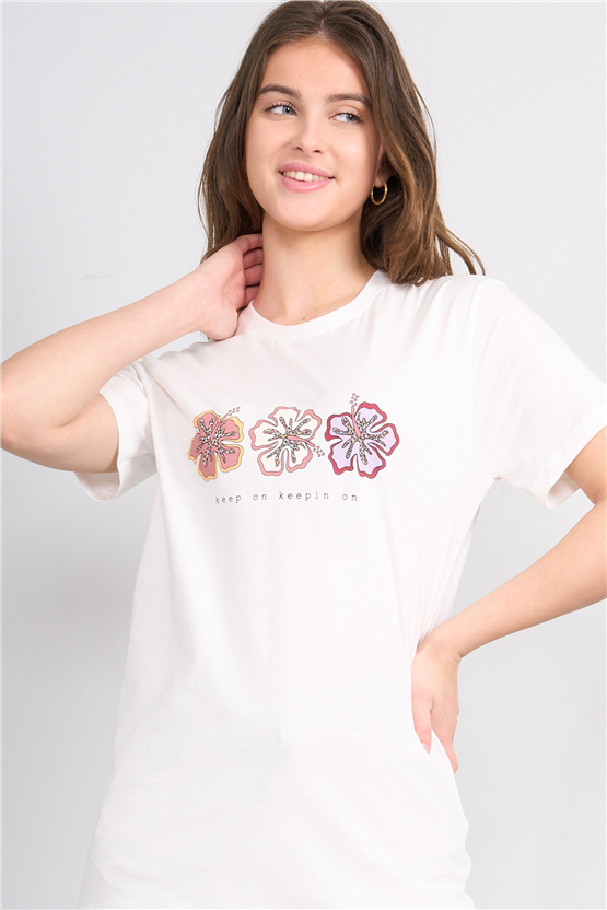 C.K Y26 8909 Fithit Byn B.Yk Regular Baskılı T-shirt Krem