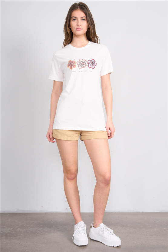 C.K Y26 8909 Fithit Byn B.Yk Regular Baskılı T-shirt Krem