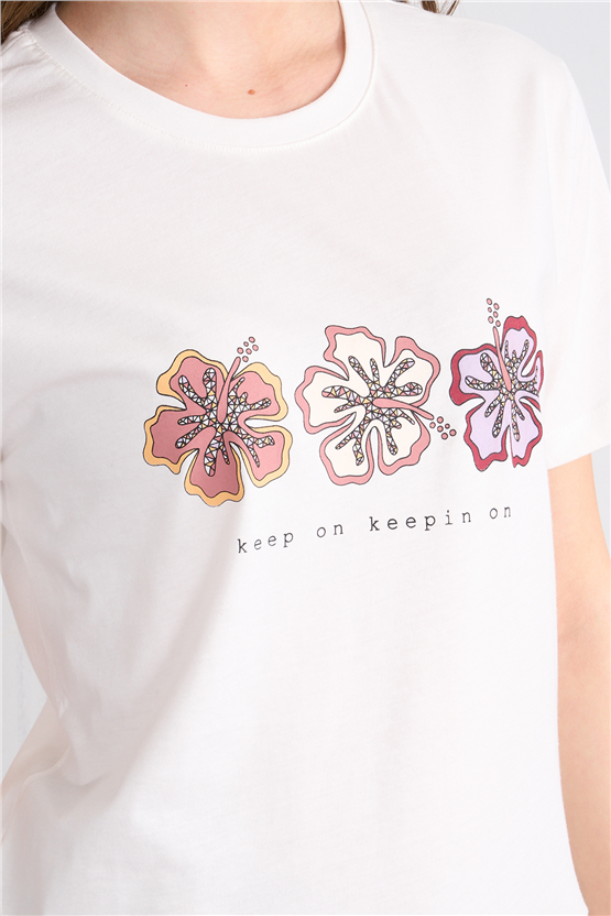 C.K Y26 8909 Fithit Byn B.Yk Regular Baskılı T-shirt Krem