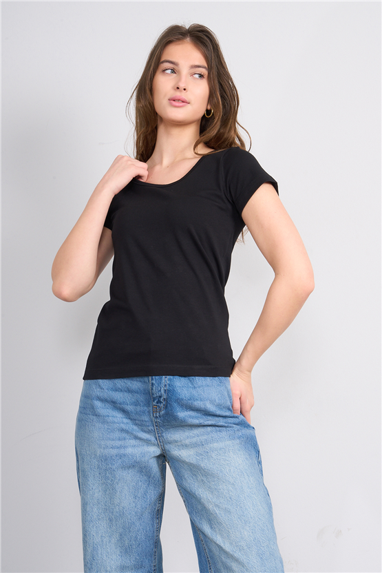 C.K Y26 8913 Fithit Byn Kayık Yk. Penye T-shirt Siyah