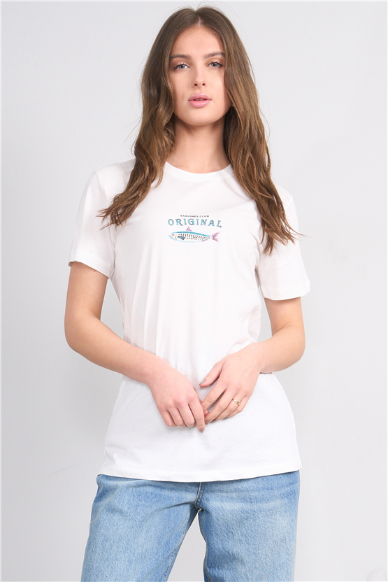 C.K Y26 8914 Fithit Byn B.Yk Oversıze Baskılı T-shirt Krem