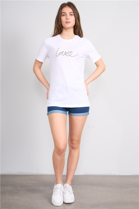 C.K Y26 8915 Fithit Byn B.Yk Regular Nakışlı T-shirt Beyaz